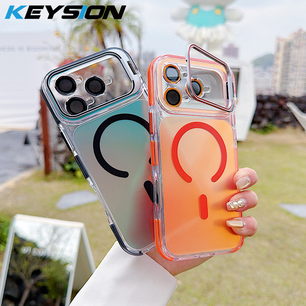 Ốp lưng từ tính chuyển màu Laser KEYSION cho iPhone 15 17 Pro Max 16Plus Air 17e Giá đỡ ống kính Vỏ 