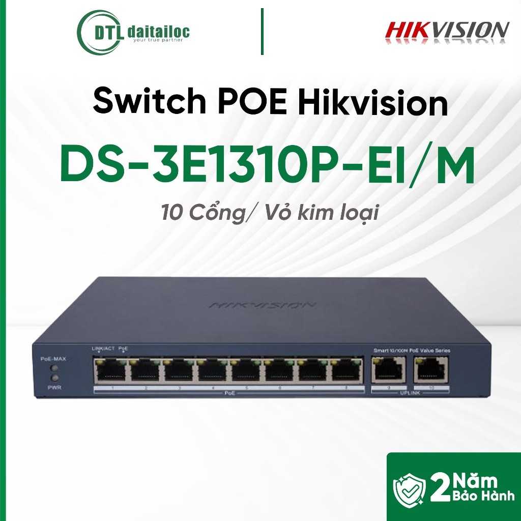 Switch POE Hikvision DS-3E1310P-EI/M 8P, 100MP, Hiệu suất ổn định | Chính Hãng | Bảo Hành 24 Tháng