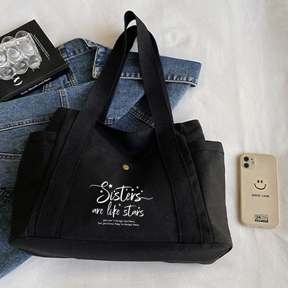 Black zipper bag zip bag boyfriend birthday INS zip-suitcase large shopping bag sister print series 