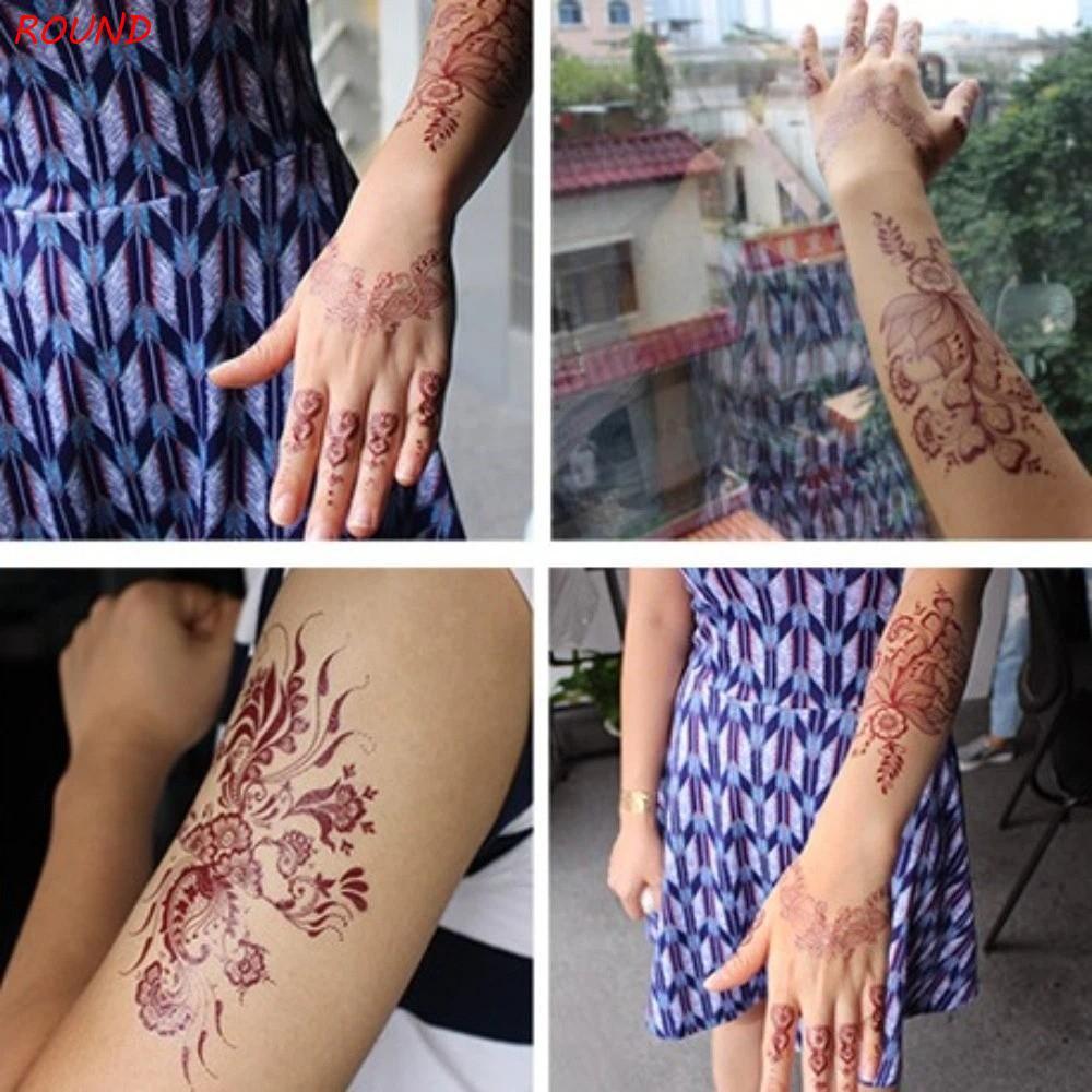 TRÒN Hình Xăm Tạm Thời, Chân Cánh Tay Dụng Cụ Cưới Henna Hình Xăm Dán, Ren Đỏ Henna Hình Xăm Ren Giả