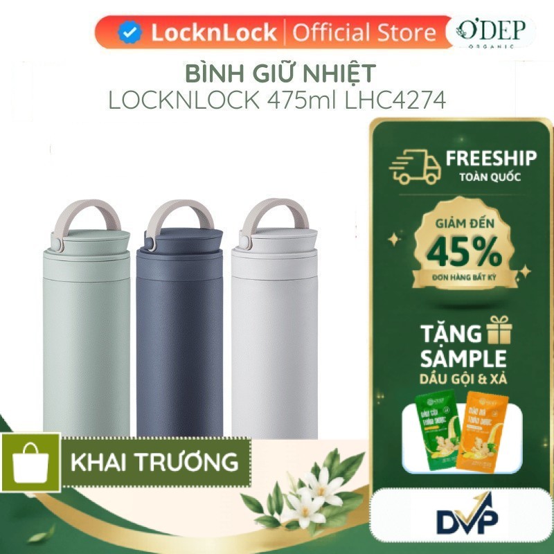 Bình giữ nhiệt LocknLock 475ml Metro Two Way LHC4274 - có quai xách, đế silicone chống trượt - SHOP 