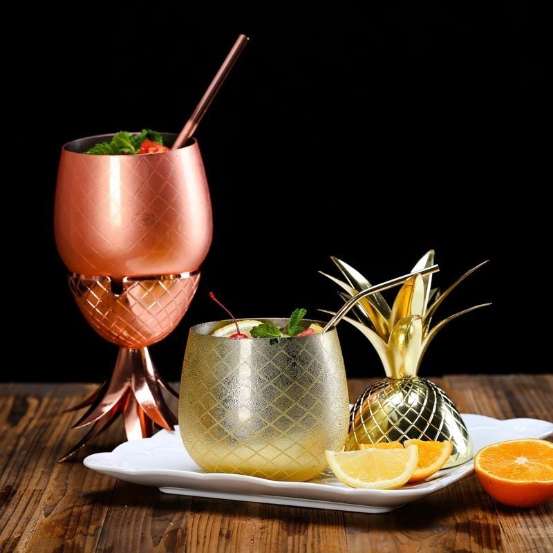 Dứa Cocktail Glass Moscow Mule Thép không gỉ Dứa Thủy tinh Kim loại Đồng Thủy tinh Sáng tạo Chuẩn bị