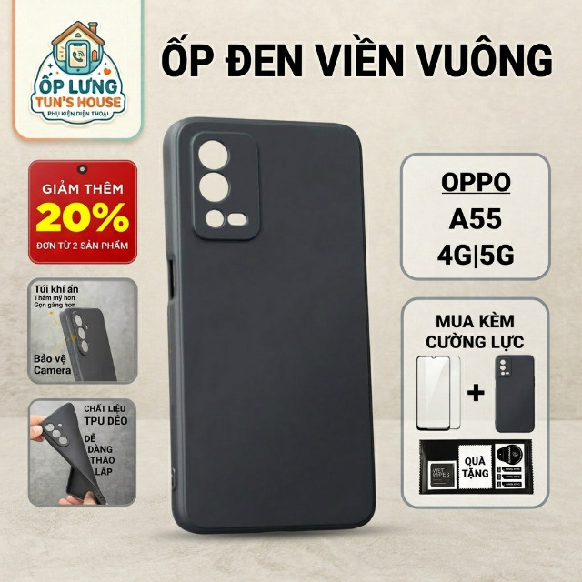 Ốp lưng Oppo A55 4G, A55 5G Ốp Nhà Tun trơn màu đen | Ốp điện thoại Oppo dẻo bảo vệ camera đt toàn d