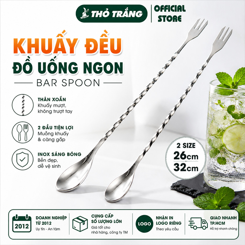 Muỗng/Thìa pha chế bar spoon 26cm hoặc 32cm (thìa bar, muỗng khuấy, thìa khuấy)