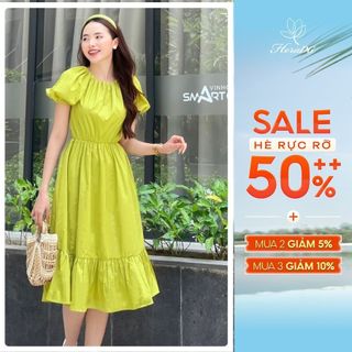 Đầm xòe cổ tròn tay bồng HeraDG thiết kế trẻ trung chất liệu Poplin cao cấp SDPBC6121