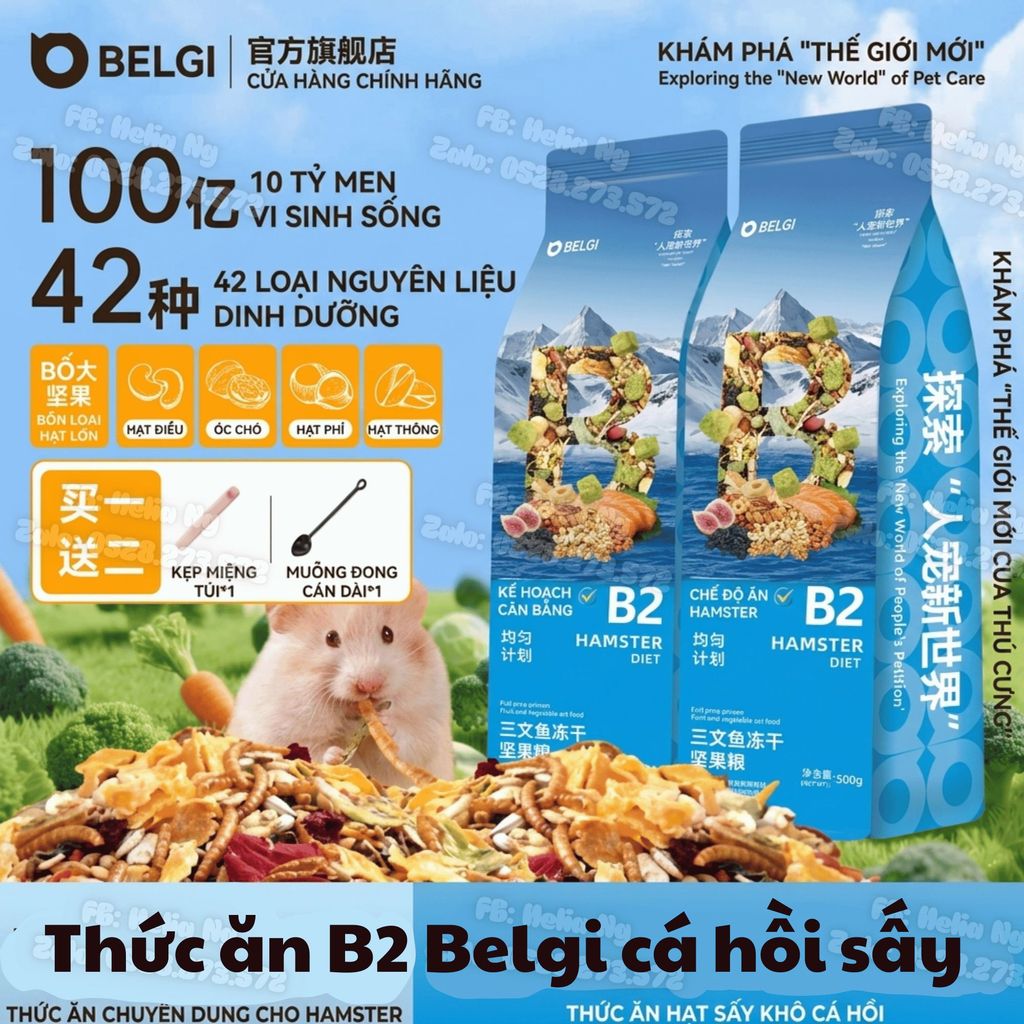 BELGI Thức ăn B2 Cá Hồi cho chuột hamster mini, bear  hơn 42+ thành phần đa dạng hoả tốc Hà Nội