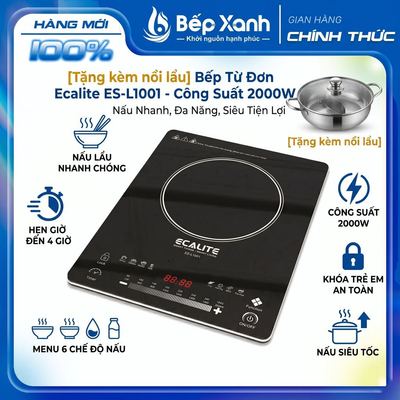 [Tặng kèm nồi lẩu] Bếp Từ Đơn Ecalite ES-L1001 - Công Suất 2000W, nấu nhanh, Menu chuyên dụng