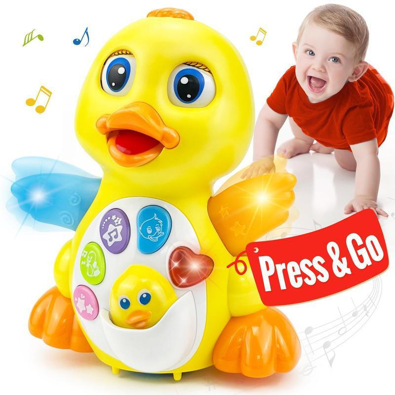 HOLA Multifunction Crawling Duck Musical Toys, Interactive Tummy Time Baby Toy with Music Lights and