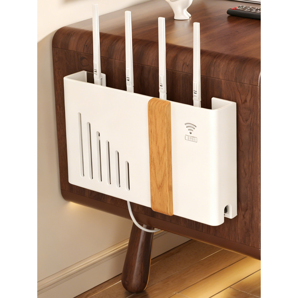 Wifi TV Top Box Router Rack Hộp lưu trữ không đục lỗ Hộp trang trí bằng gỗ nguyên khối Hộp treo tườn