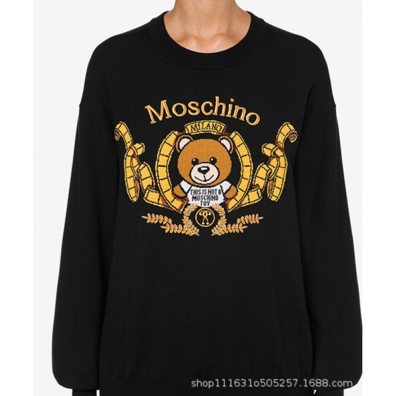 Dạo Phố Thu Đông MOSCHINO Series MOSCHINO MOSCHINO Nam Nữ Cặp Đôi Cùng Phong Cách In Hình Cha Mẹ-Con