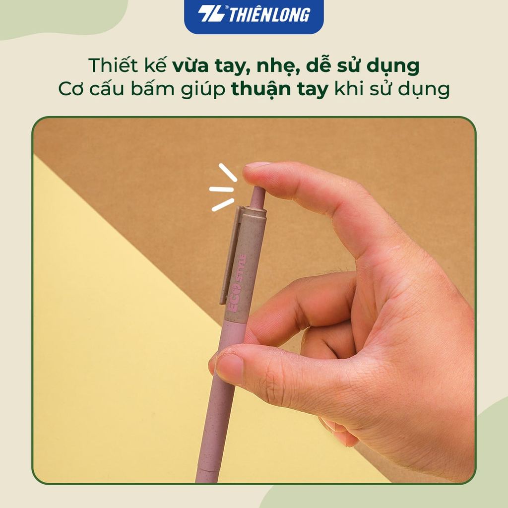 Combo 10 Bút bi Thiên Long ECO Style TL-063/ECO - Mực Xanh - Chất liệu từ vỏ cám trấu