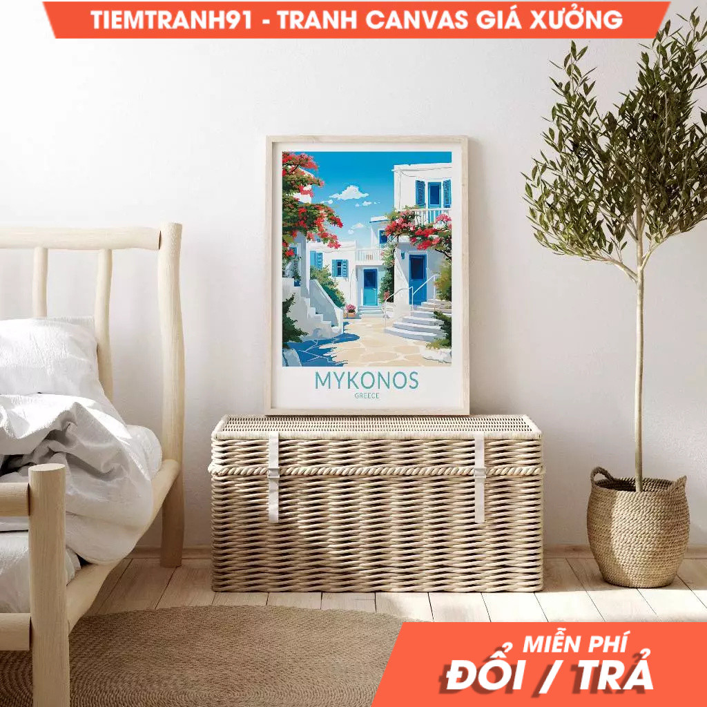 Tranh treo tường, Mykonos Greece Travel, Mykonos Travel Art Wall Decor, Greece Home Decor Wall Art, 