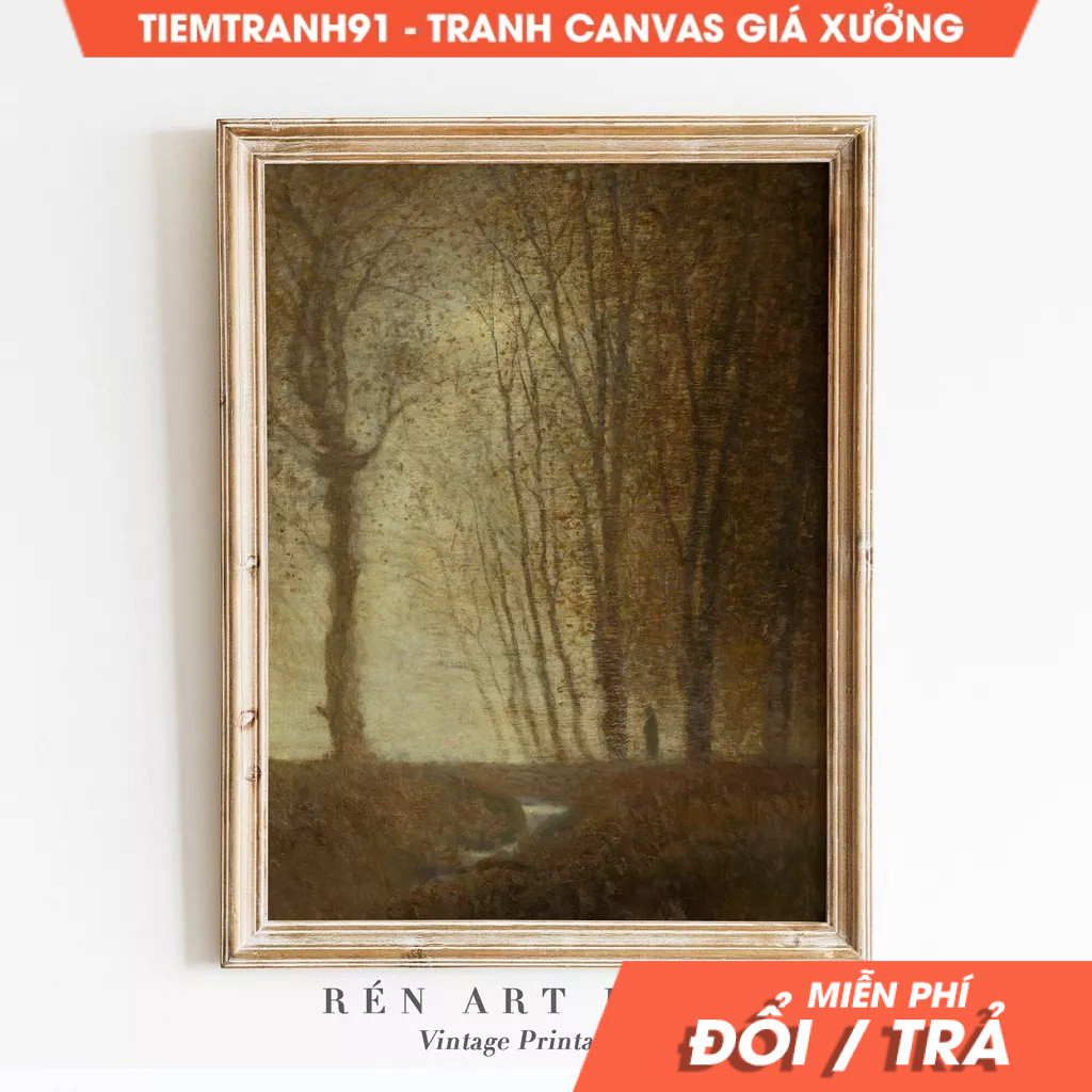 Tranh treo tường, Moody Landscape Painting Dark Wall Art Vintage Autumn Painting Moody Fall Wall Art