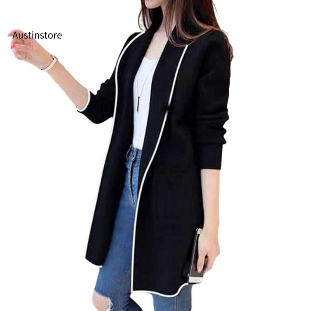Áo khoác nữ rộng rãi Áo khoác nữ mùa thu Áo khoác nữ mùa thu đông Áo khoác Cardigan khâu mở có túi d