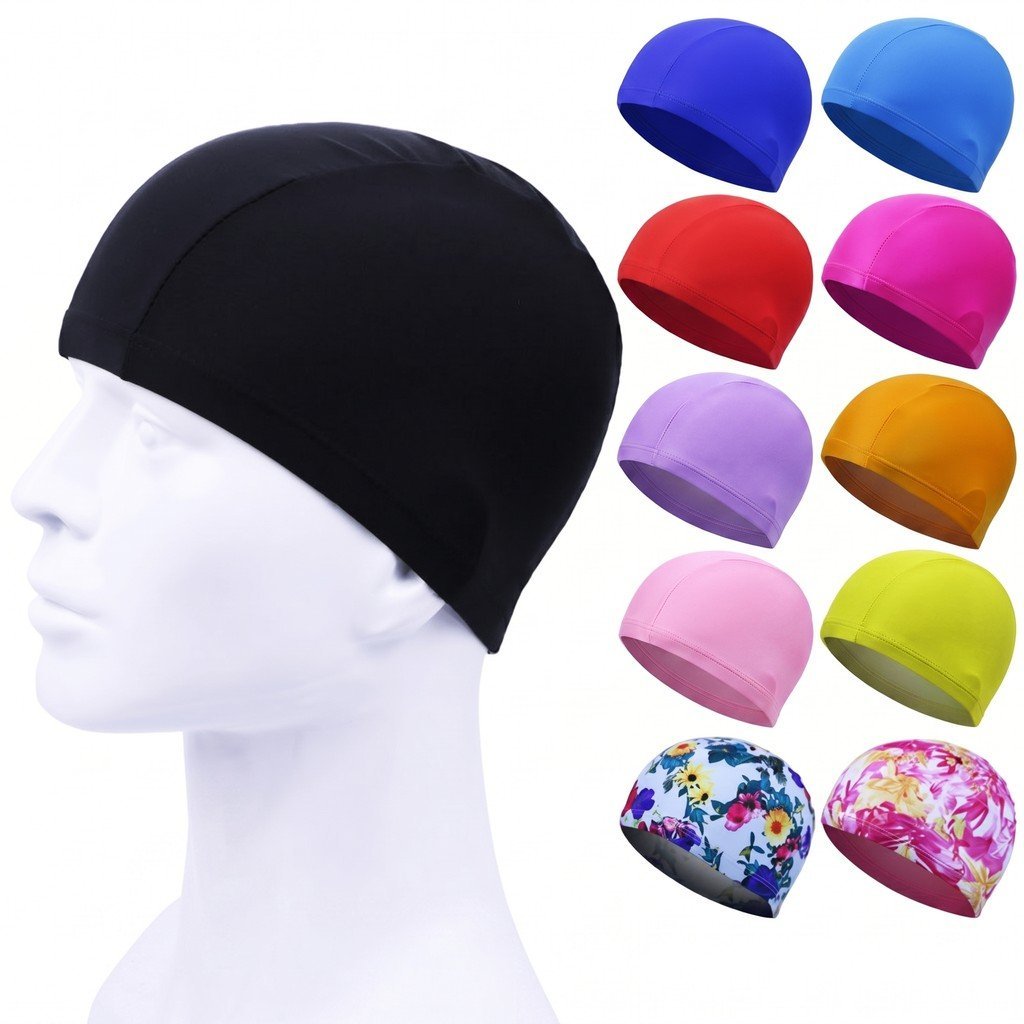 Đa Năng Vải Polyester Màu Trơ Mũ Bơi Bao Bì Mũ Bơi Người Lớn Mũ Đàn Hồi Cao Màu Tông Độc Lập