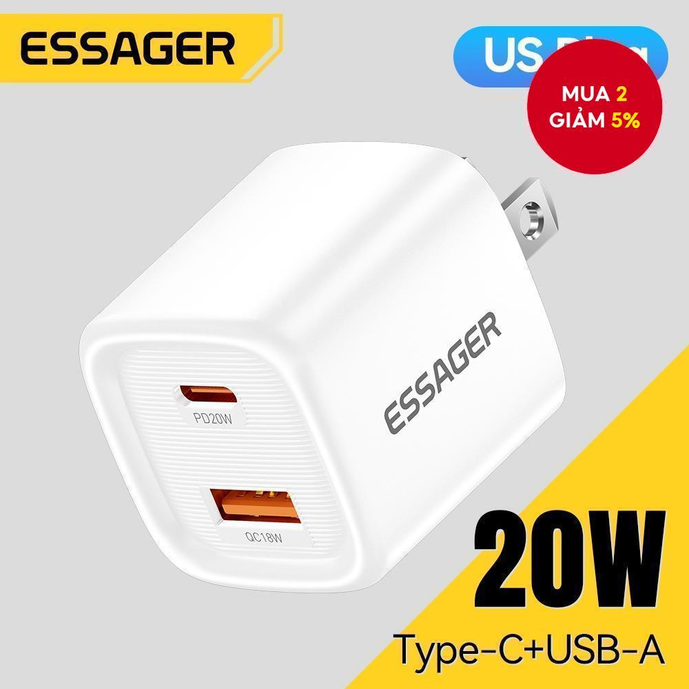 Essager PD 20W USB C + Type C Bộ sạc nhanh Bộ sạc tường Adapter
