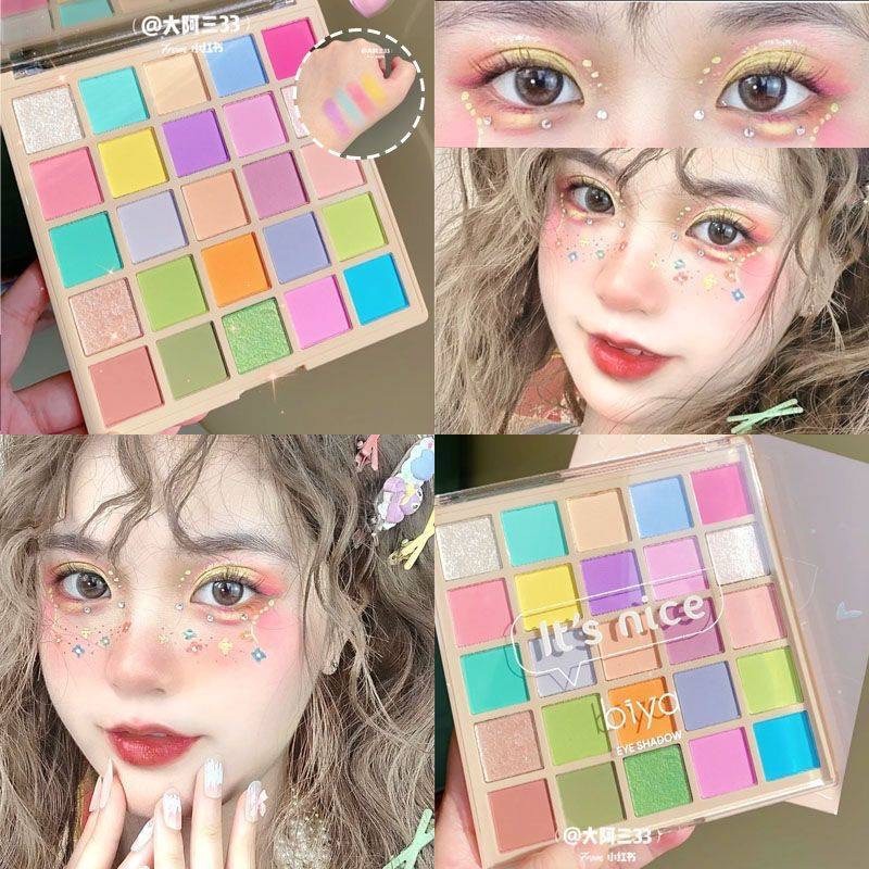 Biya Biya Biya Macaron 25 Màu Phấn Mắt Bảng Nữ Dopamine Ngọc Trai Lấp Lánh Cam Màu Nâu Sân Khấu Tran