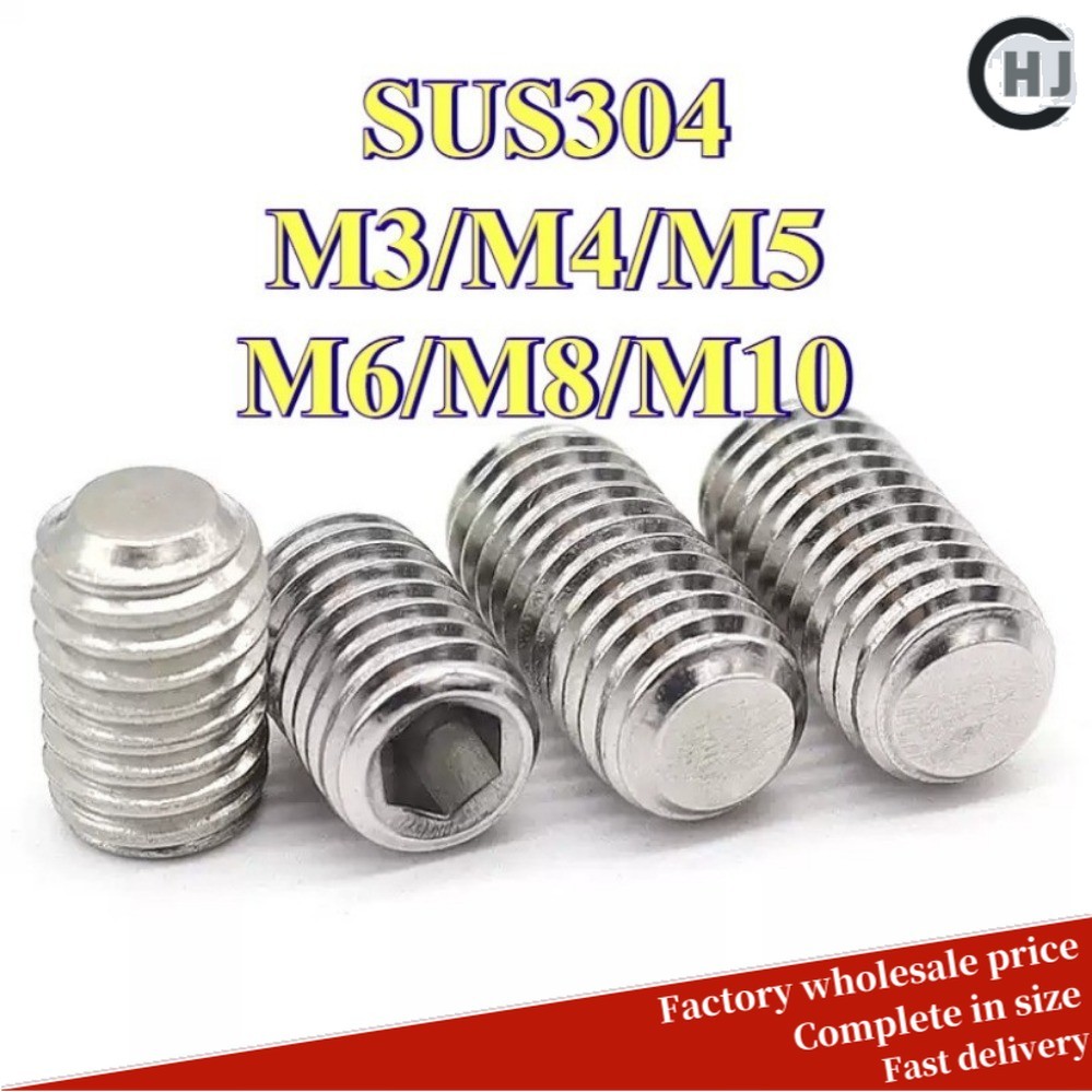 Vít lục giác không đầu INOX 304 M3X0 M4X0 M5X0 M6X0 M8X1 M10X1 M3 ren mịn chống gỉ cho sửa chữa lắp 