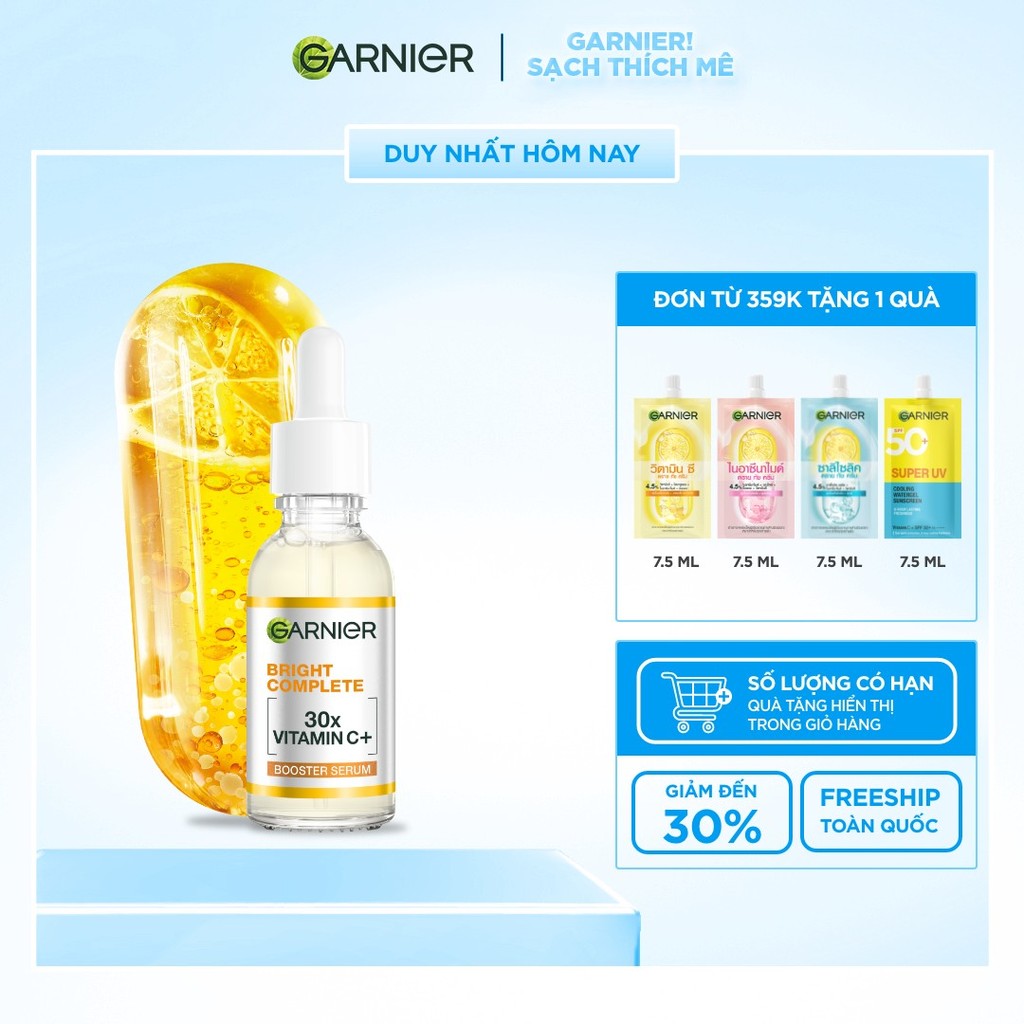 Dưỡng chất ban ngày bảo vệ & dưỡng sáng da [Vitamin C + Niacinamide] Garnier Bright Complete Booster Serum 30ml