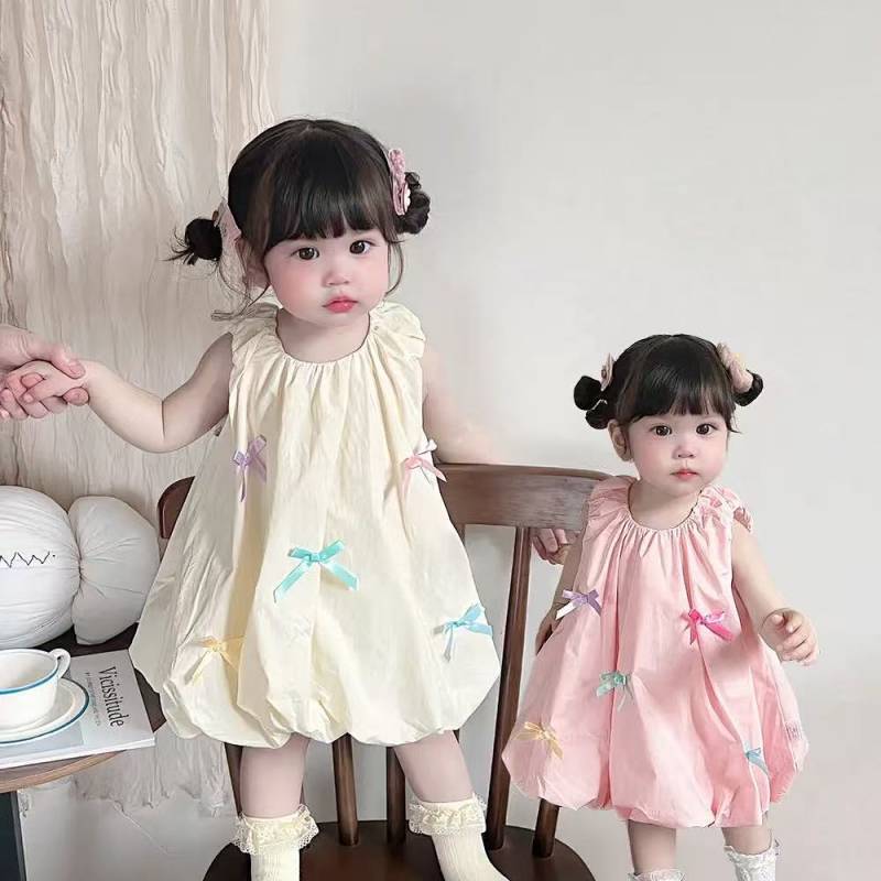 Girls' Summer Dress Baby Summer Bow Bud Skirt Sleeveless Vest Dress Baby Cotton Princess Dress OZby