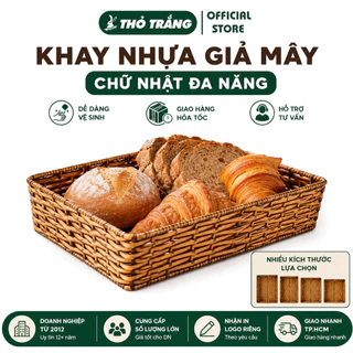 Khay nhựa giả mây hình chữ nhật đựng hoa quả, bánh kẹo đồ dùng đa năng