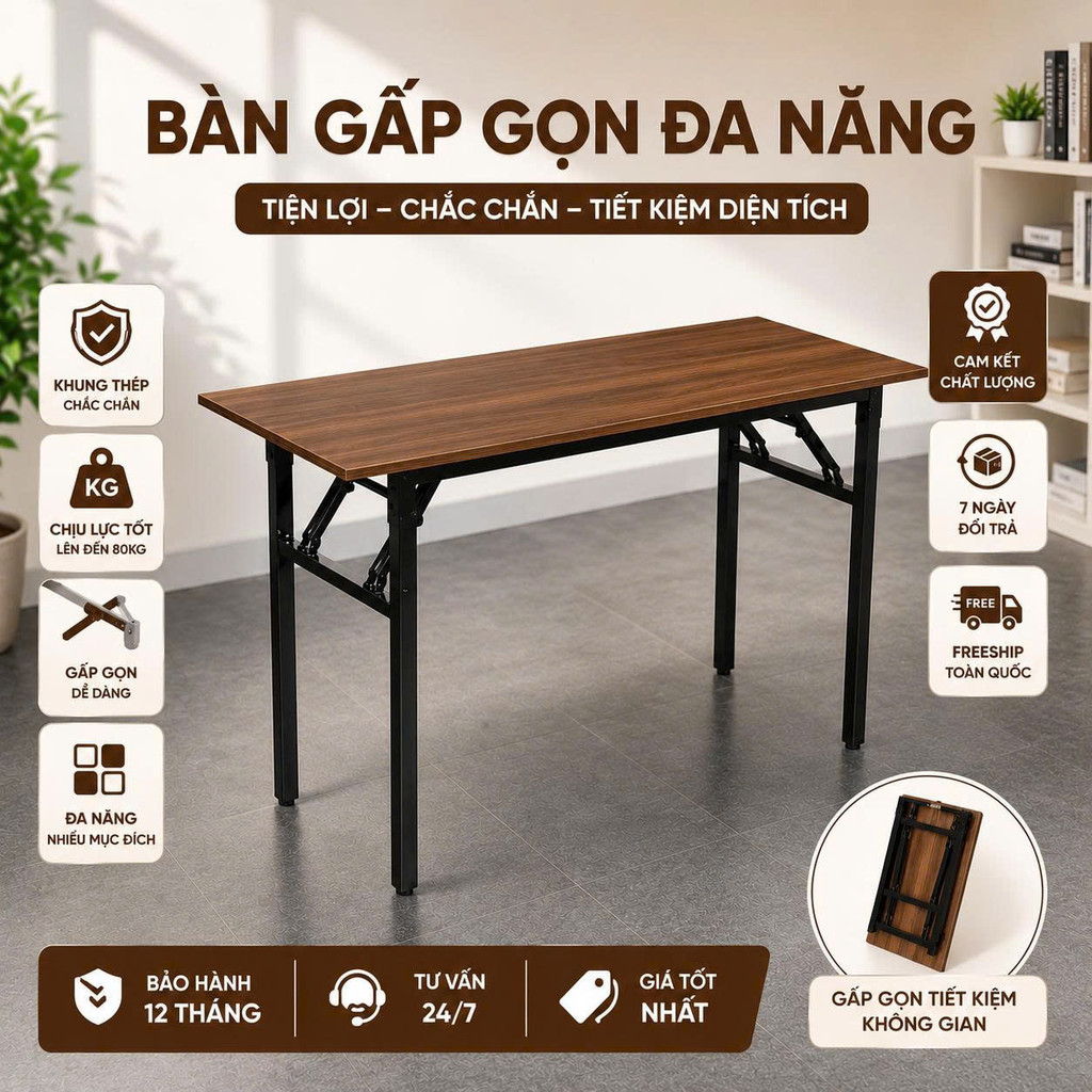 (Xưởng bàn học)  Bàn làm việc gấp gọn, bàn gaming chân sắt cao 75cm tiện lợi