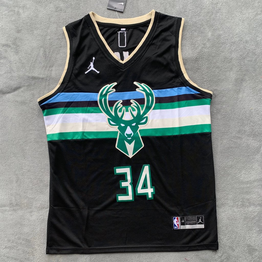 Áo thêu Bucks Antetokounmpo No. 34 Adeto Kumbo Chữ cái lưng đen U thêu tâm trí giả dối Đừng bắn khôn