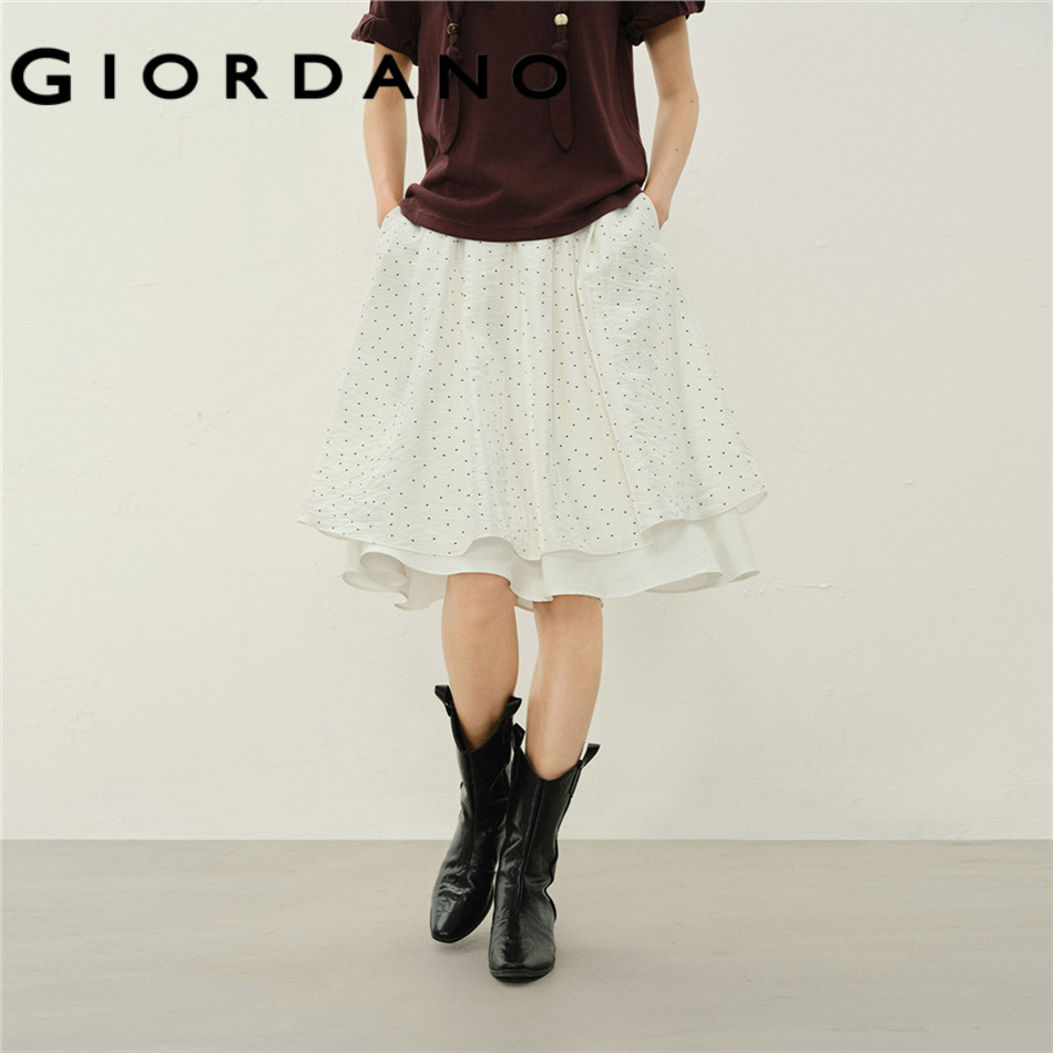 GIORDANO WOMEN Polka dot double layer a-line knee length skirt 18466904