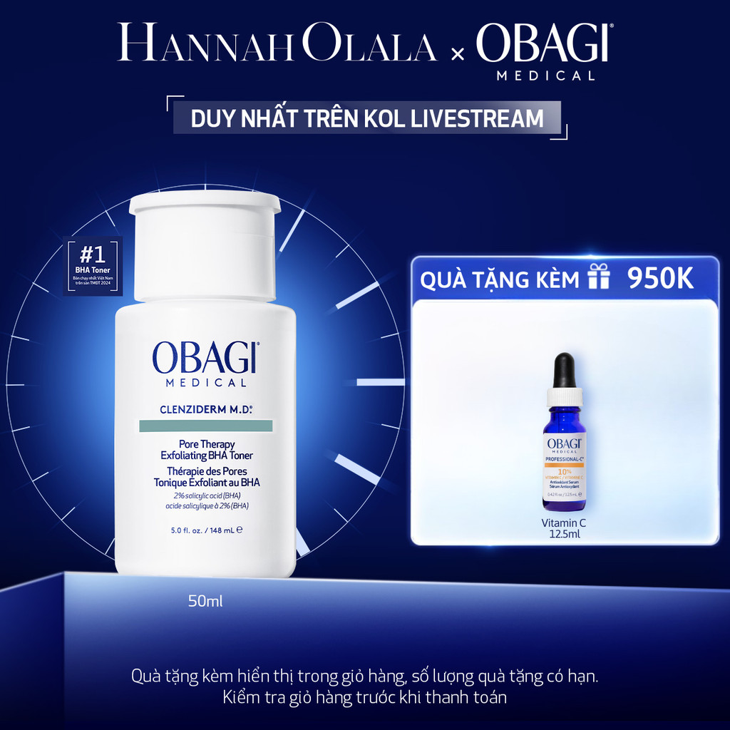 [Hannah x Obagi] Toner BHA giảm mụn Obagi Medical Clenziderm M.D. Pore Therapy Exfoliating BHA 148ml