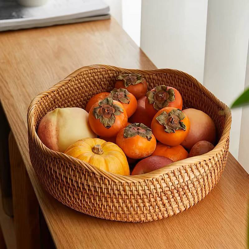 Handmade Vine Woven Storage Basket Household Living Room Fruit Basket Desktop Dried Fruit Steamed Br