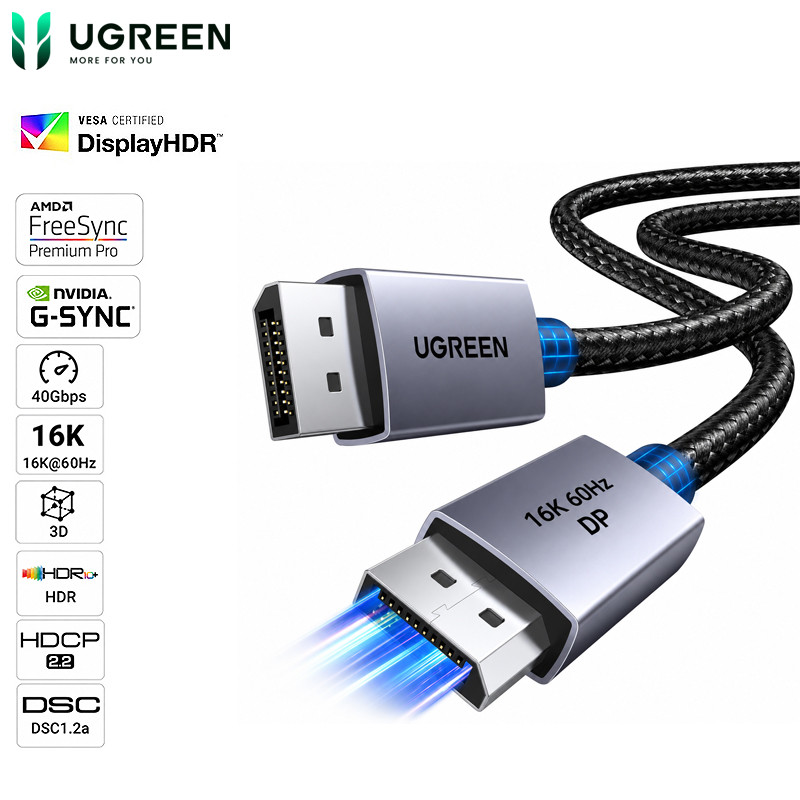 Cáp Displayport 2.1 Ugreen 15383 15384 25862 DP118 16K60Hz 8K120hz 4K240Hz 80Gbps | Dây Dù