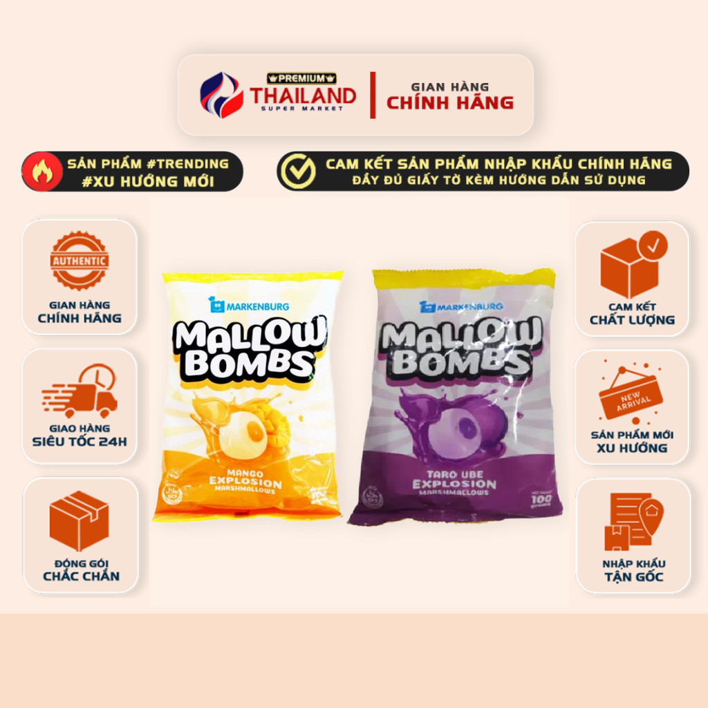 Kẹo Xốp Trái Cây Markenburg Mallow Bombs Gói 100g