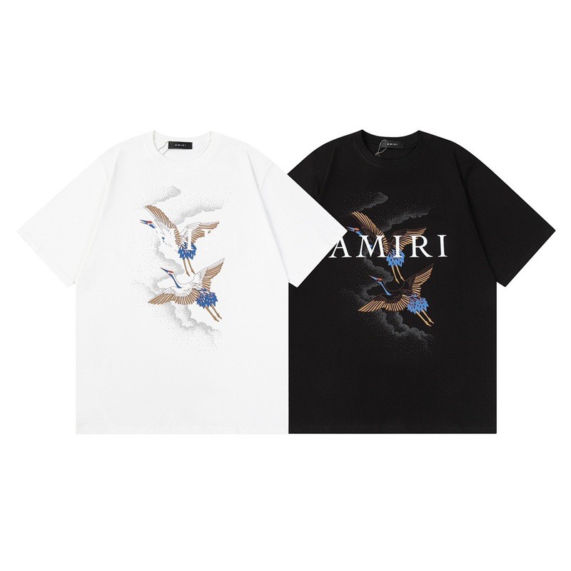 Mùa Xuân Mùa Hè Phong Cách Mới Amiri Cotton Amiri Crane Rời Áo Thun Tay Ngắn Influencer Cặp Đôi Phon