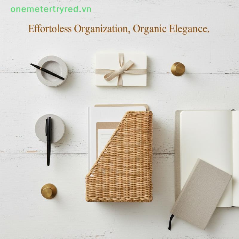 Metertryred Desktop Mây Organizer Handwoven File Ra and Magazine Holder cho Office VN