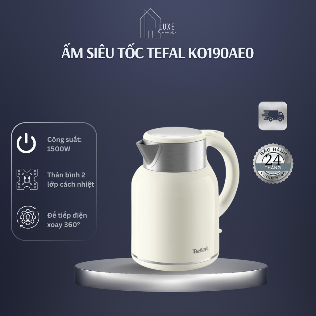 Bình đun | Ấm siêu tốc Tefal Thermo Protect XL KO190AE0 Trắng 1.9L - Bảo Hành Chính Hãng 24 Tháng