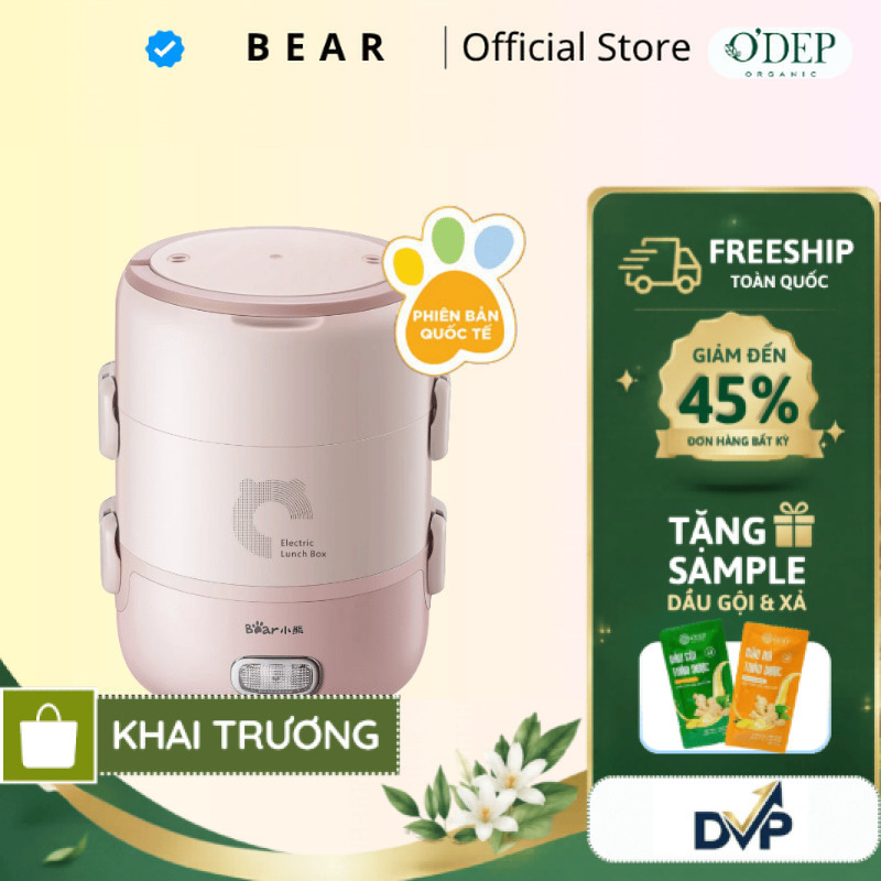 Hộp cơm điện văn phòng cầm tay Bear DFH-B20S6 - 3 khay đựng thức ăn, hấp/ đun sôi/ hâm nóng - SHOP D