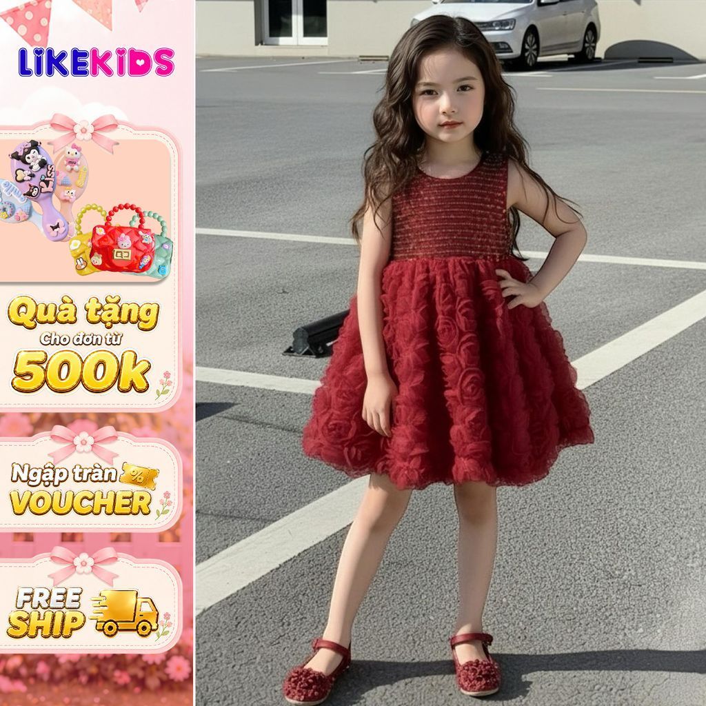 Đầm công chúa LikeKids cho bé gái hoạ tiết KIM SA NGỰC T29