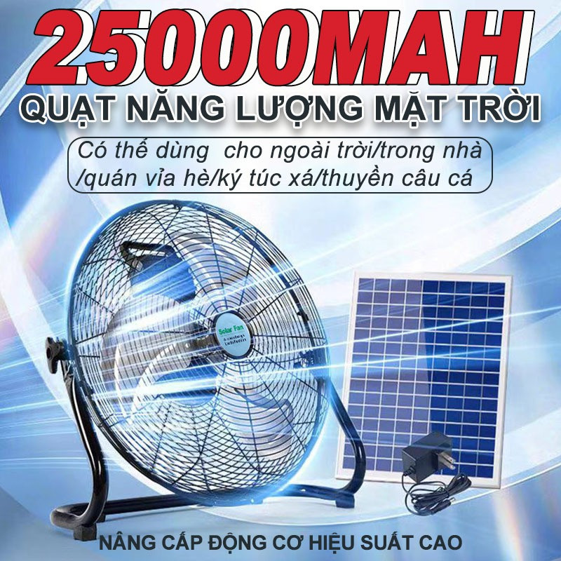 Quạt Năng Lượng Mặt Trời Solar Fan 12000mAh-25000mAh Tích Điện Hiển Thị Pin Hẹn Giờ Tắt