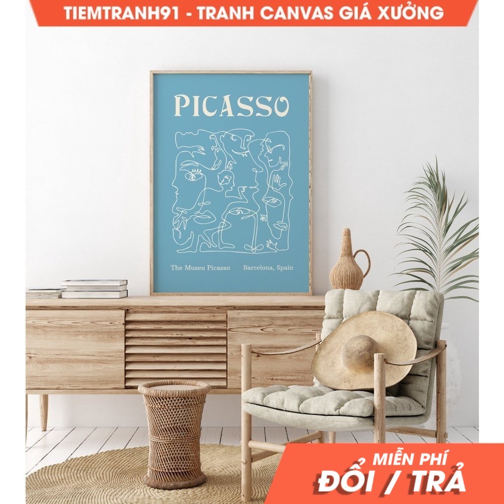 Tranh treo tường Picasso Line Drawing, Abstract Blue Picasso Wall Art ,Museum Exhibitio, Picasso Pos