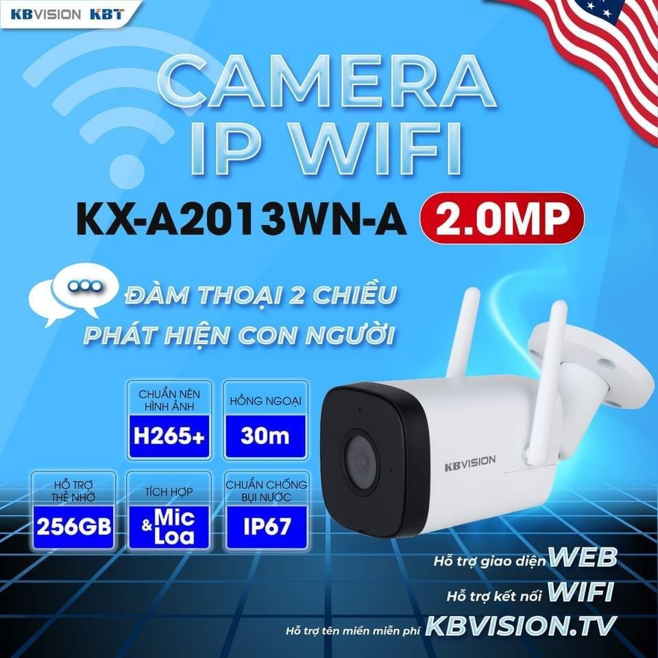 Camera IP WIFI  KBVISION KX-A2013WN-A 2MP thân ngoài trời, hàng chính hãng - NVC