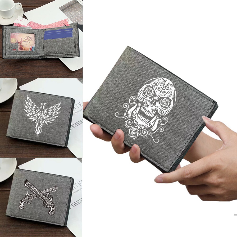 Short  Wallet Women Card Clips Purses Coin Pocket Skull  Grey Pocketbook Credit Case Bag Bank Card S