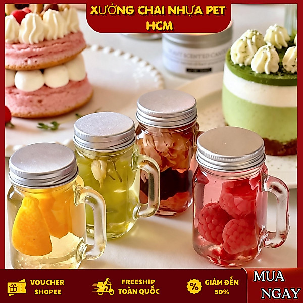 Ly Thủy Tinh Mini Quai Cầm 40ml – Ly Đựng Nước Ép, Ginger Shot, Detox, Cafe Espresso Mini Mason Jar