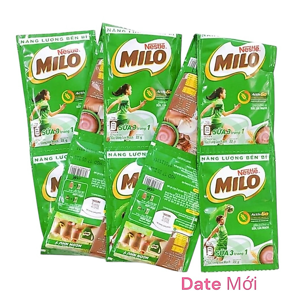 Combo 3 Dây Sữa Bột Milo Lúa Mạch 22gram Thơm Ngon (11gói x 22gram) Date Mới