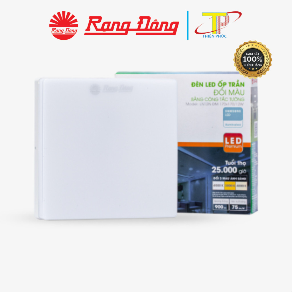 Đèn LED ốp trần vuông Đổi màu Rạng Đông model LN12N ĐM 12W,18W,24W Đế nhựa