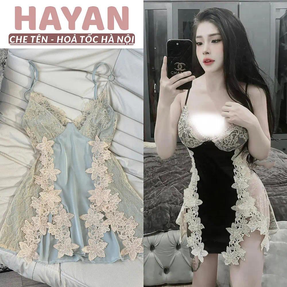 HT93 Váy ngủ sexy lụa xẻ đùi tôn dáng kèm ĐỆM LÓT, đầm ngủ lụa phối ren sang chảnh