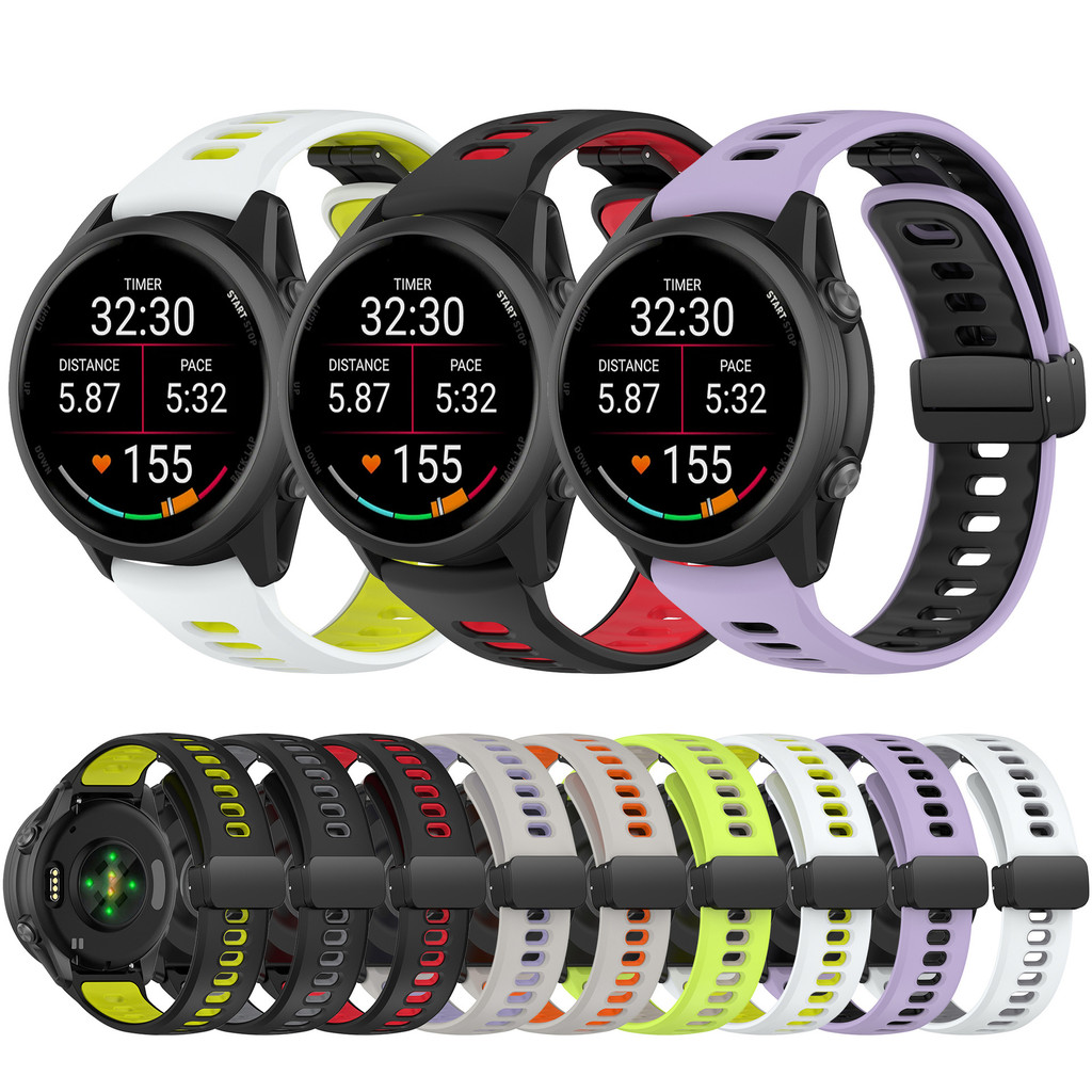 Dây đeo khóa từ tính Garmin Garmin phù hợp Garmin Forerunner970 Dây đeo silicon khóa gấp hai màu
