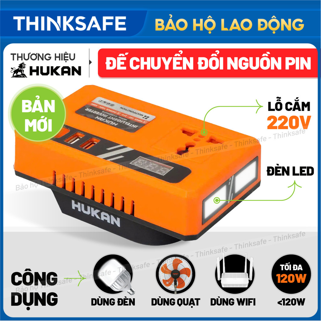 Đế chuyển đổi nguồn điện HUKAN G1-BCN0218/ BCN220 chuyển từ pin 21V lên 180 - 220V, Chân pin phổ thô