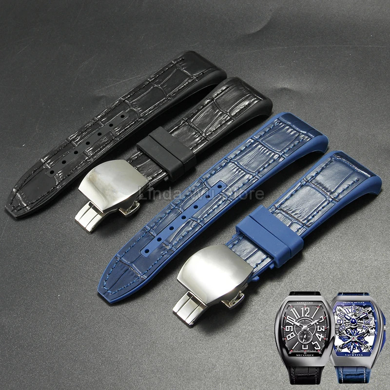 Dành Cho Fm Franck Muller V45 Da Thật Chính Hãng Dây Đeo Đồng Hồ Silicon Franck Muller Du Thuyền Pho