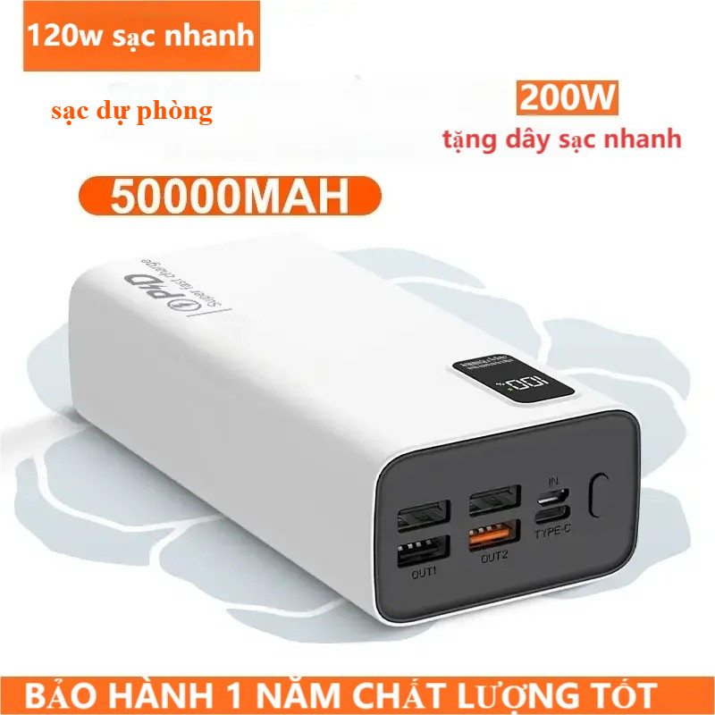 sạc dự phòng pin 50000mAh 80000mAh sạc nhanh pin 120Wled đèn dung lượng lớn có sẵn nhiều dây sạc