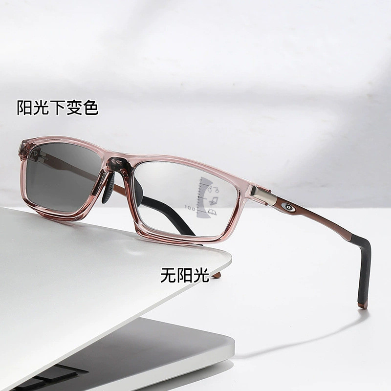 81304Multi-focus photochromic reading glasses for outdoor cycling and sports, automatic zoom, alumin